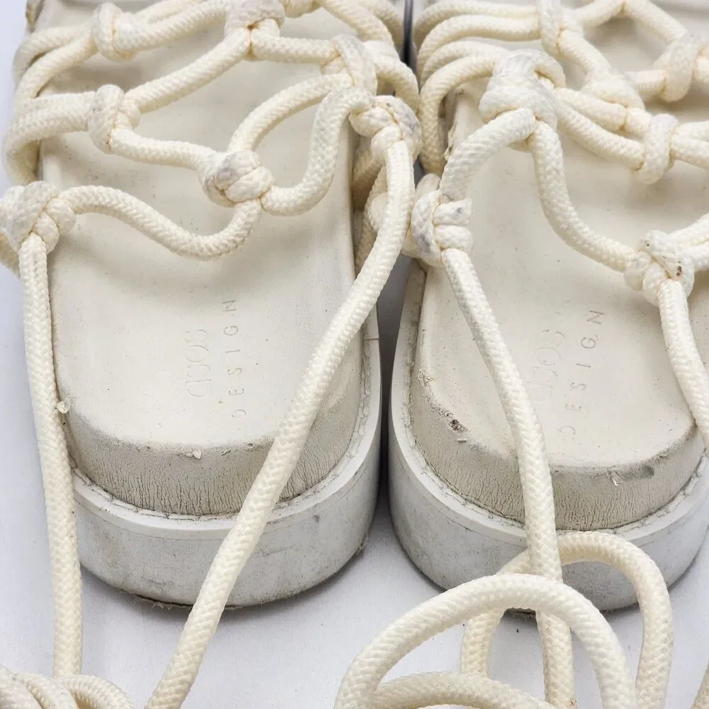 ASOS Design Fizzle Chunky Rope Sandals Platform Wrap Around White Size 7 US 5 UK